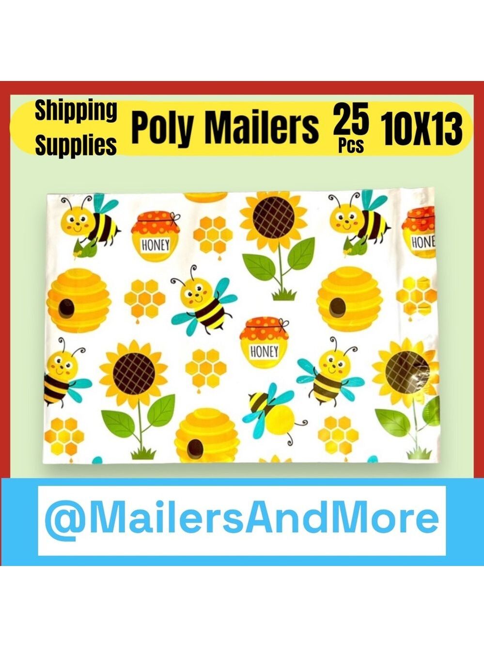 25 10X13 Poly Mailers Honey bee Sunflower, Shipping Envelopes PRICE IS FIRM - Picture 6 of 7